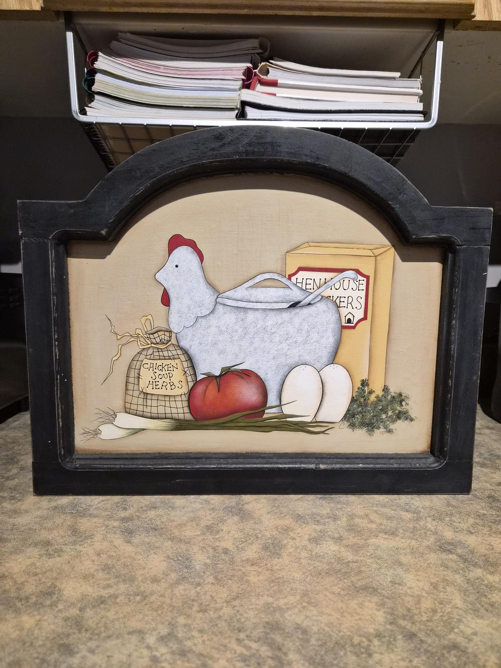 Country Kitchen Chicken Wall Art in Black Frame